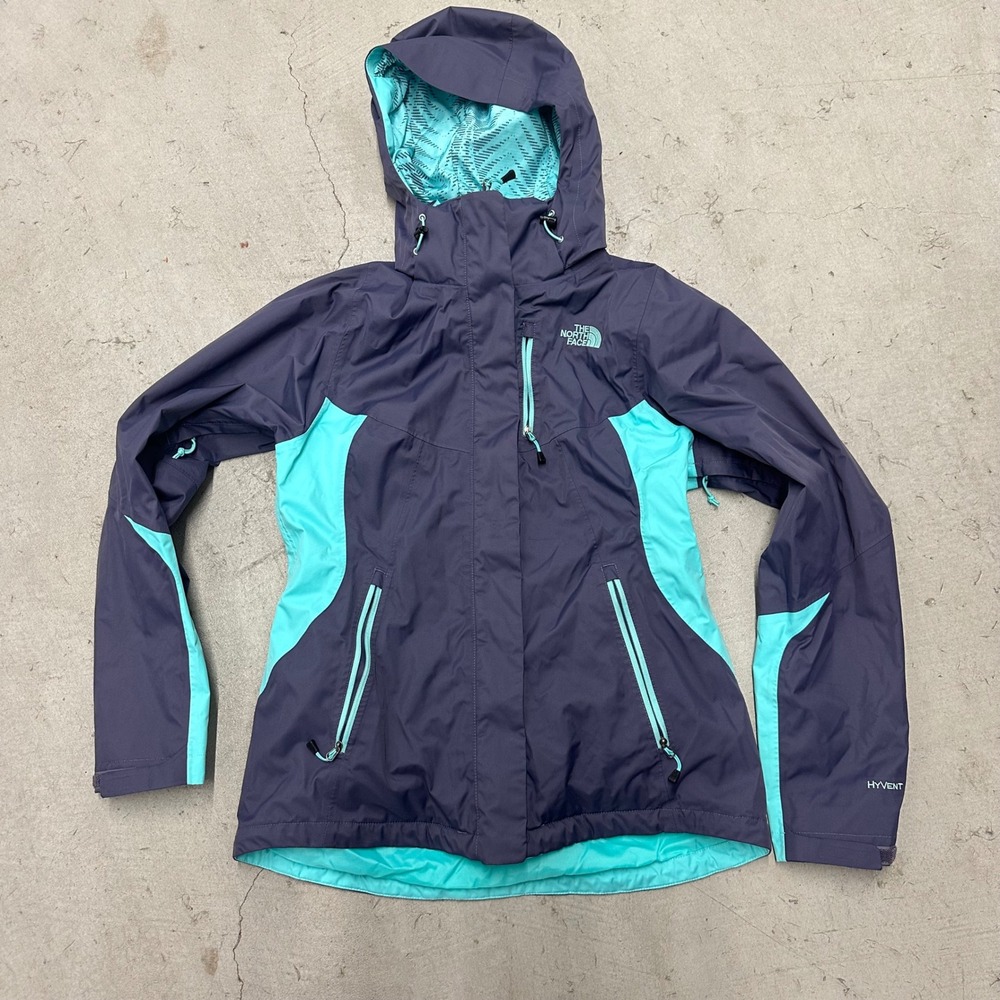 The‎ North Face HyVent Jacket Womens M Navy Blue Turquoise Waterproof Rain Ski